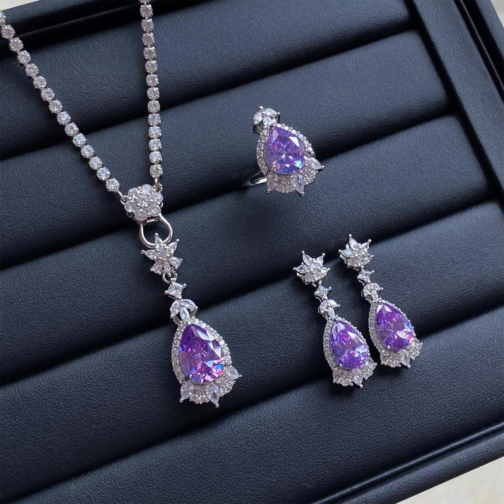 Valuable Lab Jade Diamond Jewelry set 925 Silver Engagement Wedding Rings Earrings Necklace For Women Bridal Party Gift