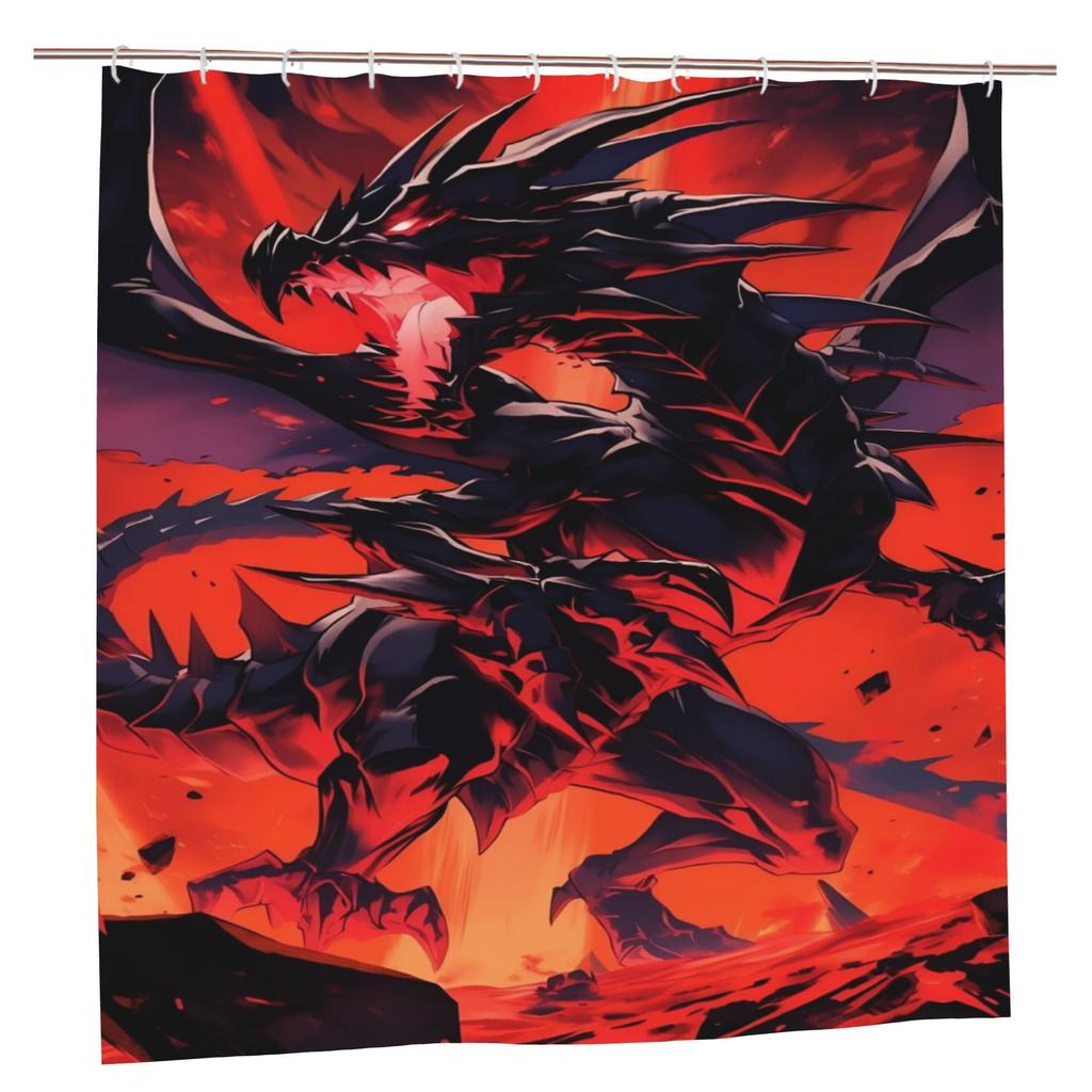 Dunkler Gott Rotäugiger Schwarzer Drache Duschvorhang - Abnehmbarer Polyester Badezimmerdekor mit Lebendiger Fantasy-Kunst, Maschinenwaschbar