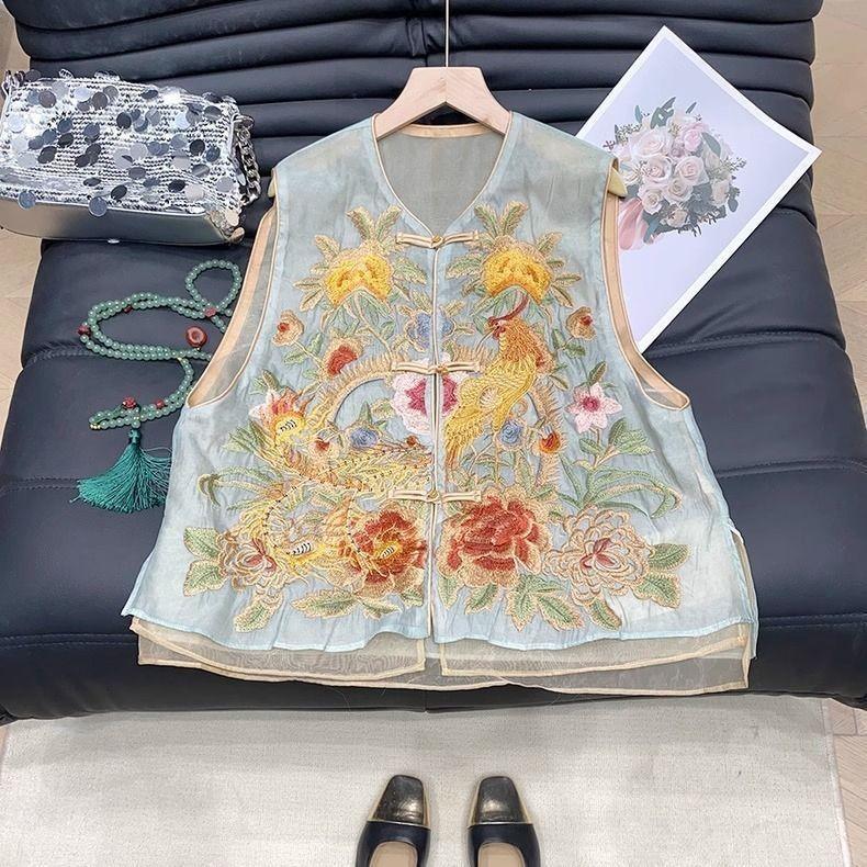 

2025 лето новый жилет без рукавов с вышивкой и тонкий жилет топ 3XL (recommended 138-75kg)