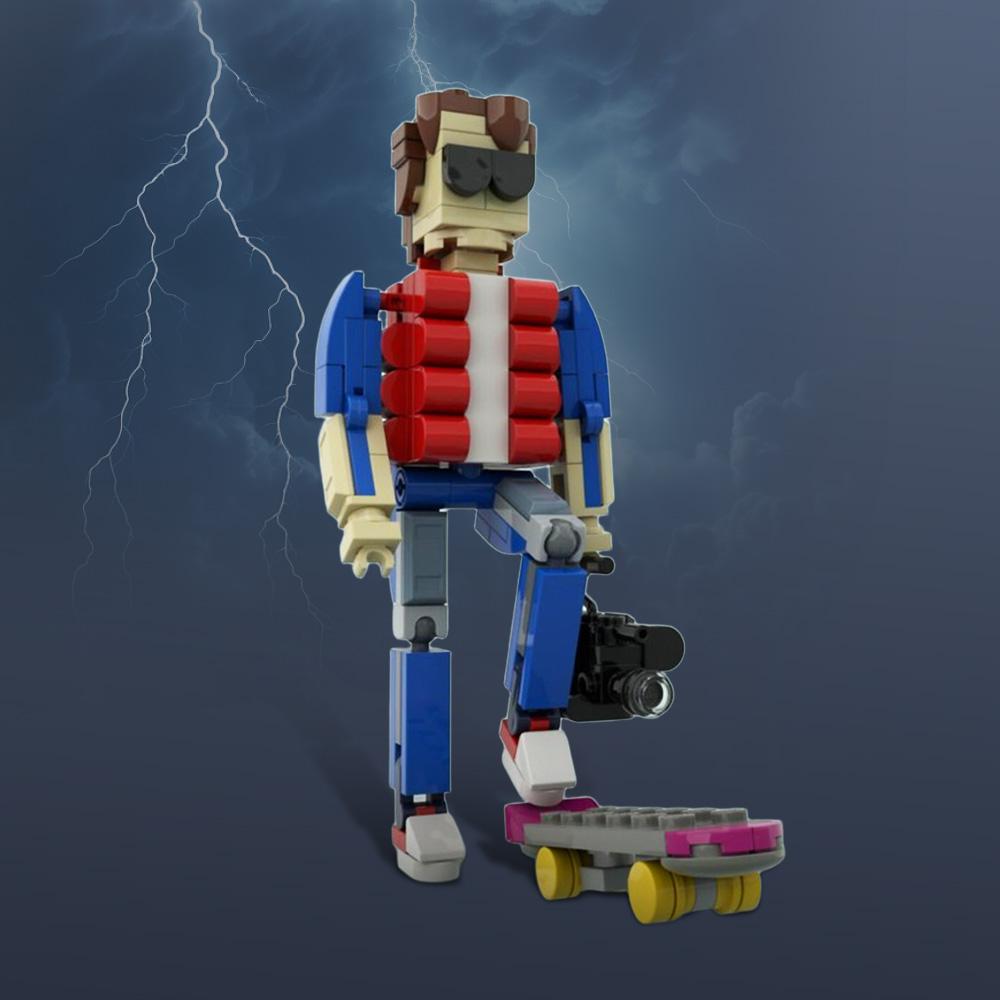 Gobricks MOC Marty McFly mit Skateboard und Kamera Bausteine Back to the Future Steine Modell Lernspielzeug Geschenk