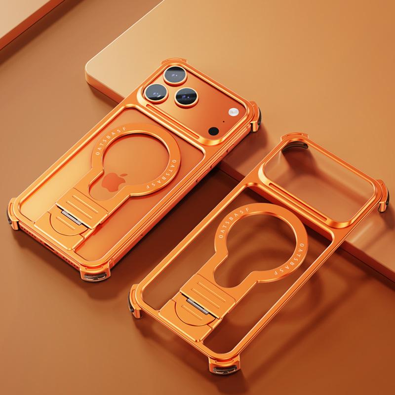 Oatsbasf Simple Design Phone Case for IPhone 17 Pro Max 17 Pro Metal Phone Cover W/ 360° Kickstand Anti-Drop Protection Bumper