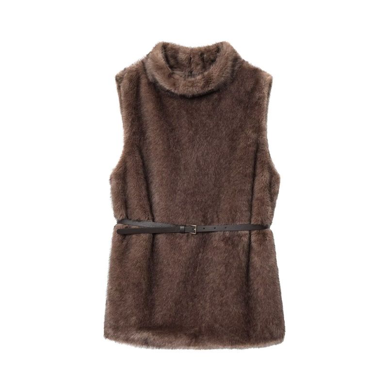 Za Autumn and Winter New Arrivals Women's Clothing Zr European and American Style Fashionable Versatile Faux Fur Effect Sleeveless Jacket with Belt