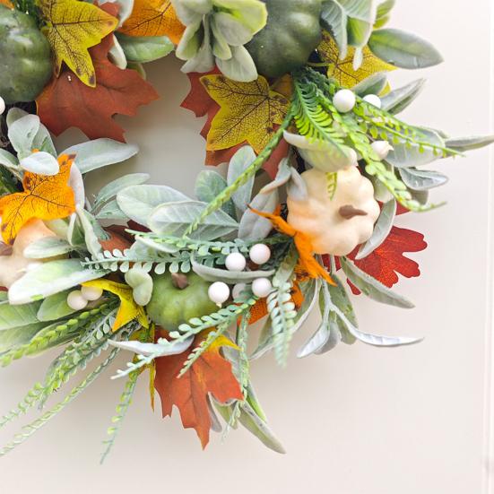 Simulated Wreath Autumn Maple Leaf Pumpkin Pine Cone Berry Wreath Realistic Simulated Fall Harvest Thanksgiving Door Decor