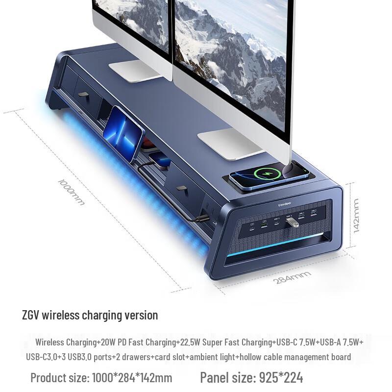 Luvway Extended Metal Monitor Riser with USB 3.0 Hub & Fast Charging