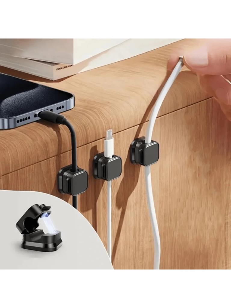 6pcs PVC Magnetic Cord Organizer Clips - Strong Adhesive, No-Drill Cable Holders for Desk & Home Office Wire Management, Multi-U