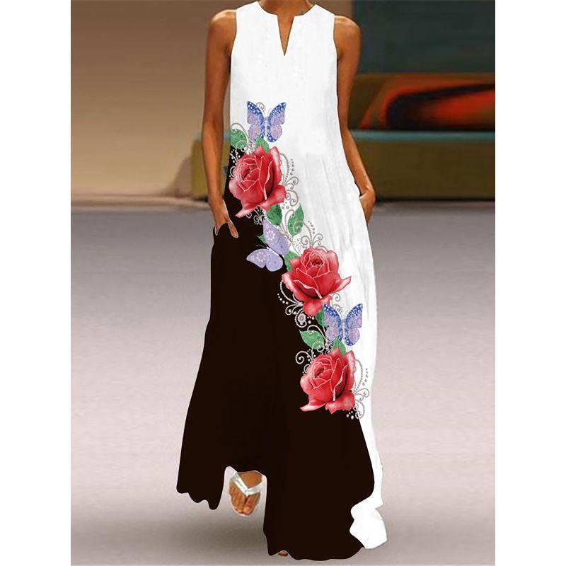 V Neck Sleeveless Dress 3D Print Fashion Elegant Pocket Dress Stage Show Travel Photography Beach Dress