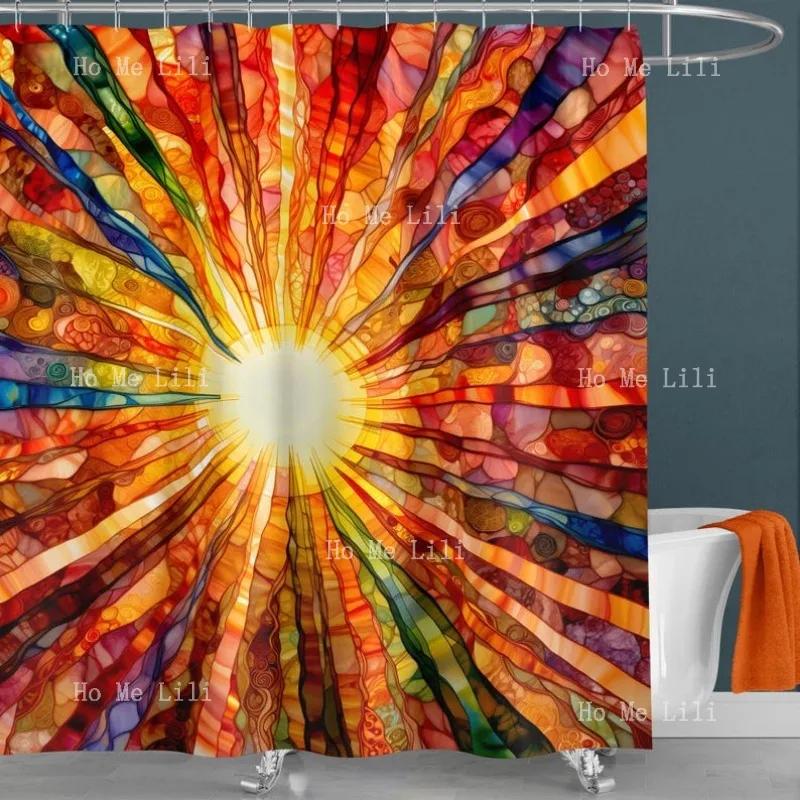 

Абстрактные Шторки для Ванной с Солнцем в Пустыне Уникальный Художественный Юго-Западный Бохо Стиль Сияющий Разноцветный Закат Духовный Медитативный W90xH180cm