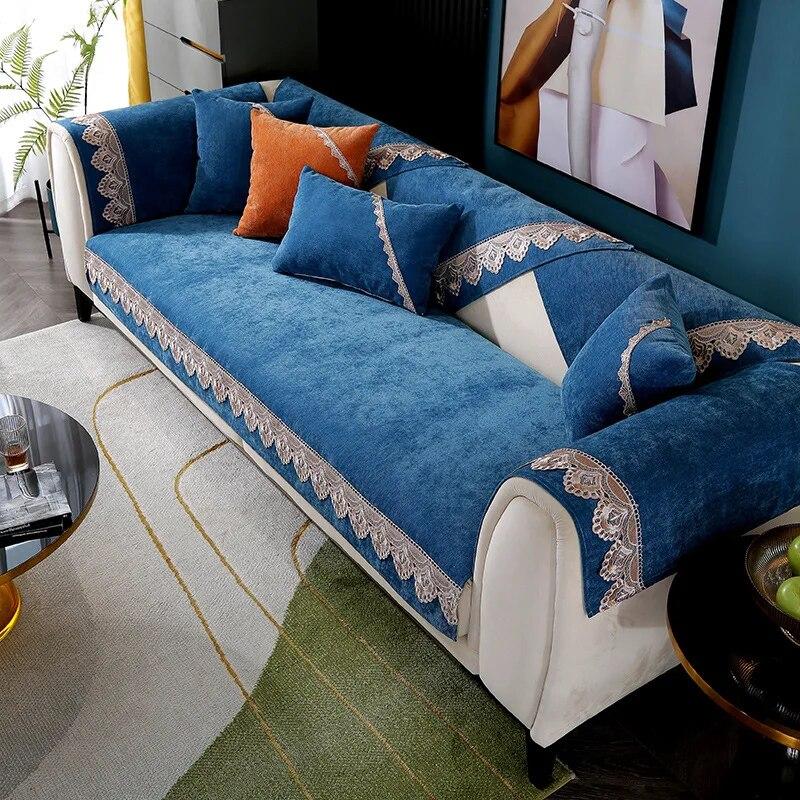 Lace Luxury Sofa Cover Couch Covers Non-slip Solid Color Corner Sofa Slipcover Armchair Towel European Antiskid Sofa Cushions