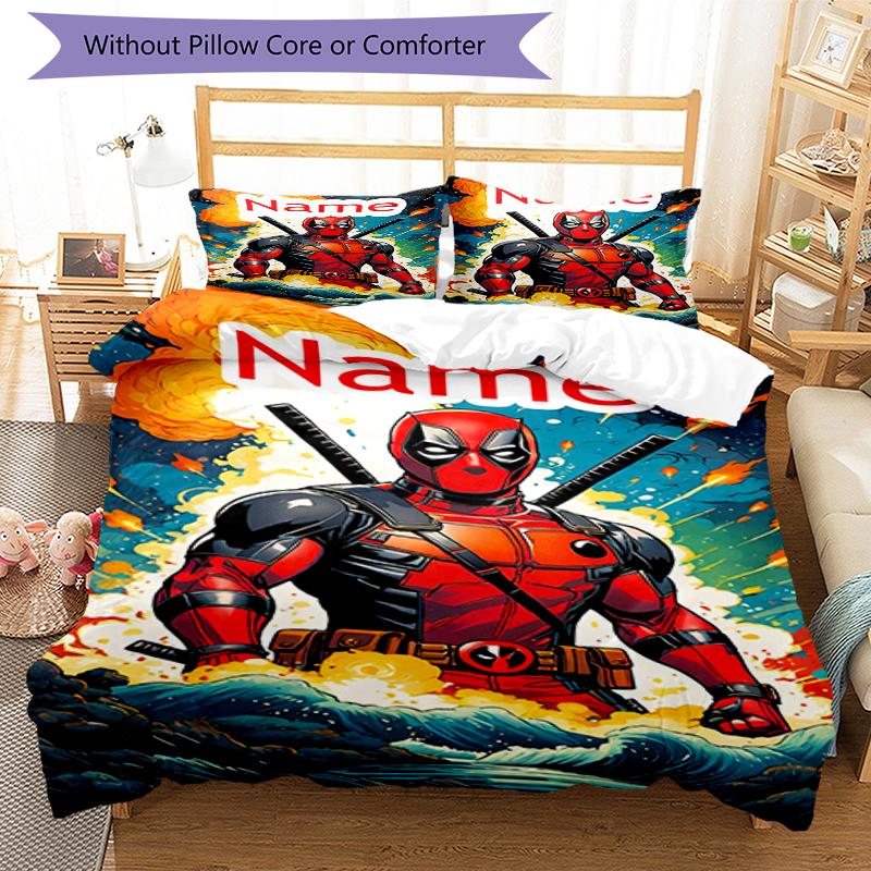 3pcs Custom Name Deadpool Bedding Set Duvet Cover Closure Includes 1 Duvet Cover & 2 Pillowcases, Soft and Comfortable for All Seasons.