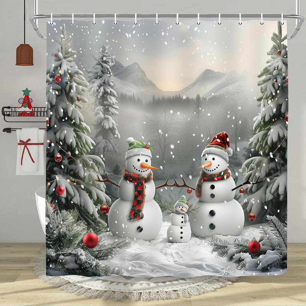 Christmas Tree Shower Curtain, Winter Colorful Cartoon Xmas Tree Cute New Year Bath Curtain Decor, Waterproof Bathroom Accessory