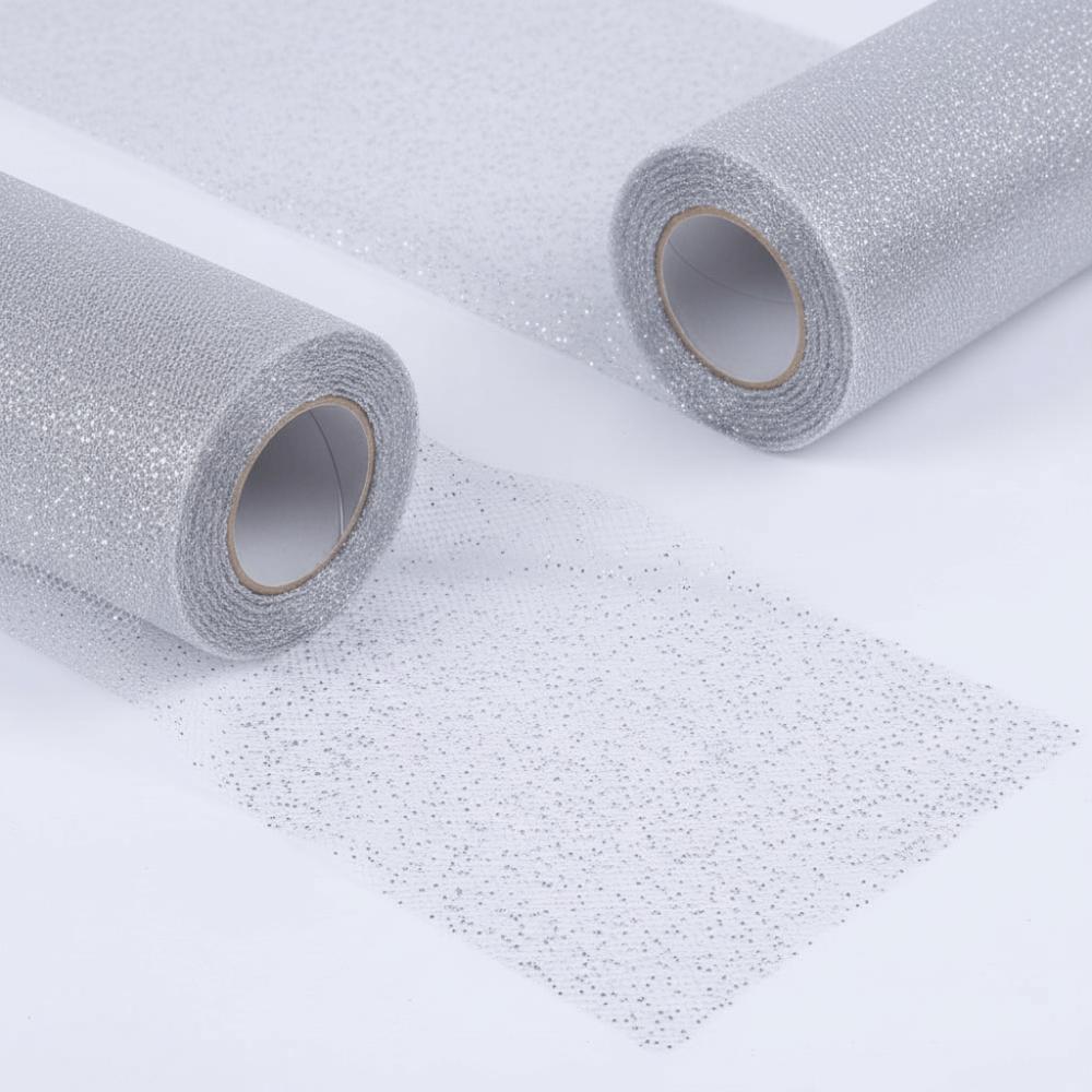 

1pcs 6 Inch Wide Sparkling Tulle Fabric 25 Yards Long Fabric Tulle Ribbon DIY Craft серебряный