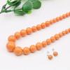 Conjunto de colar/brincos em forma de torre de contas de pérolas redondas laranja de 6-14 mm, design para fazer joias, corrente de pescoço, corrente de extensão de 5 cm, presentes de festa para mulheres