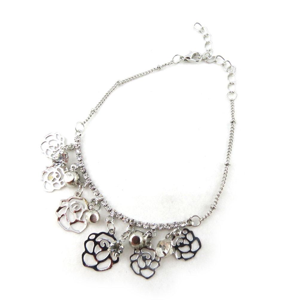 Les Trésors De Lily [N1148] - Silver White 'Rosa Romantica' Bracelet