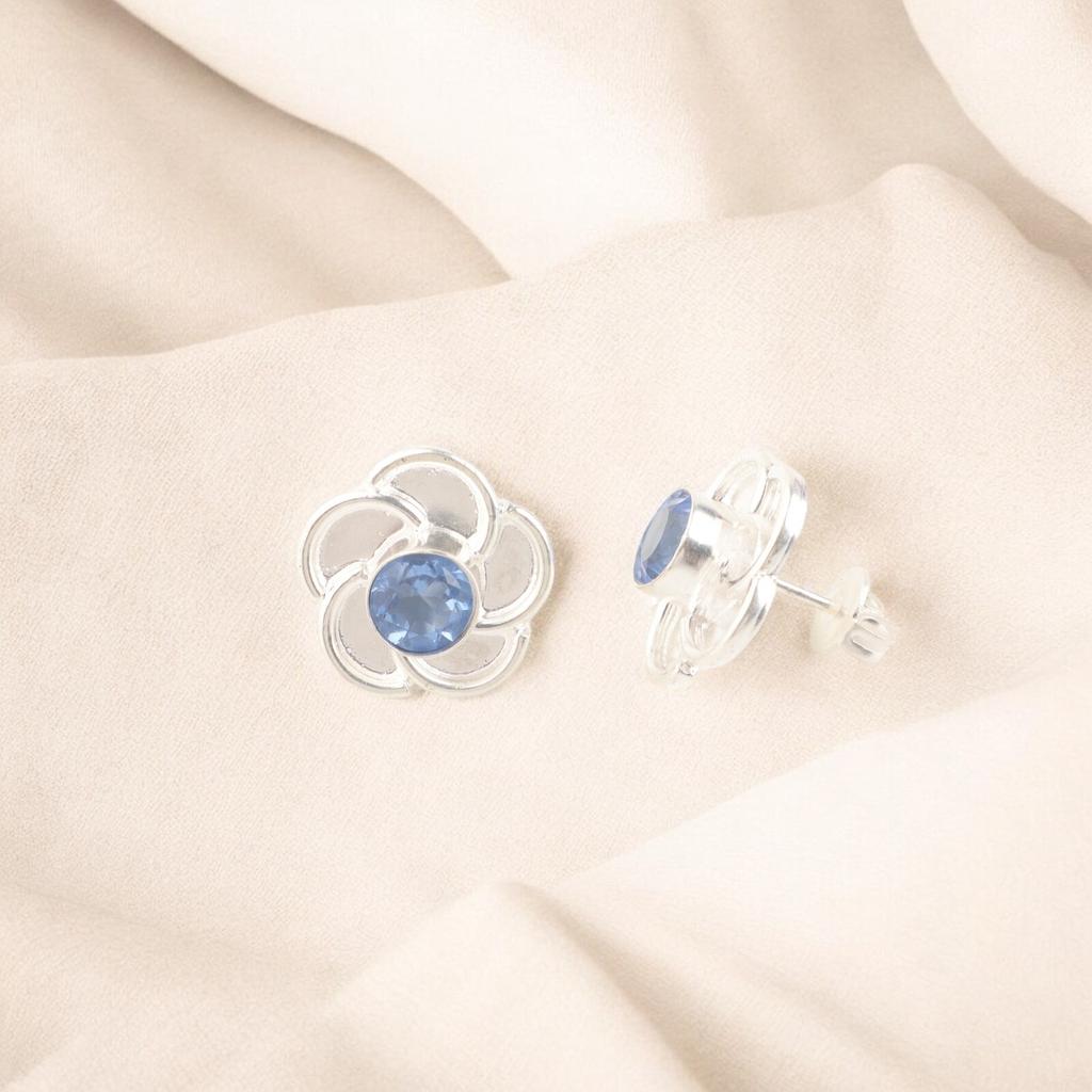 Natural Tanzanite Gemstone 925 Stamped Silver Women's Jewelry Handmade Studs0.5" EE-157-4