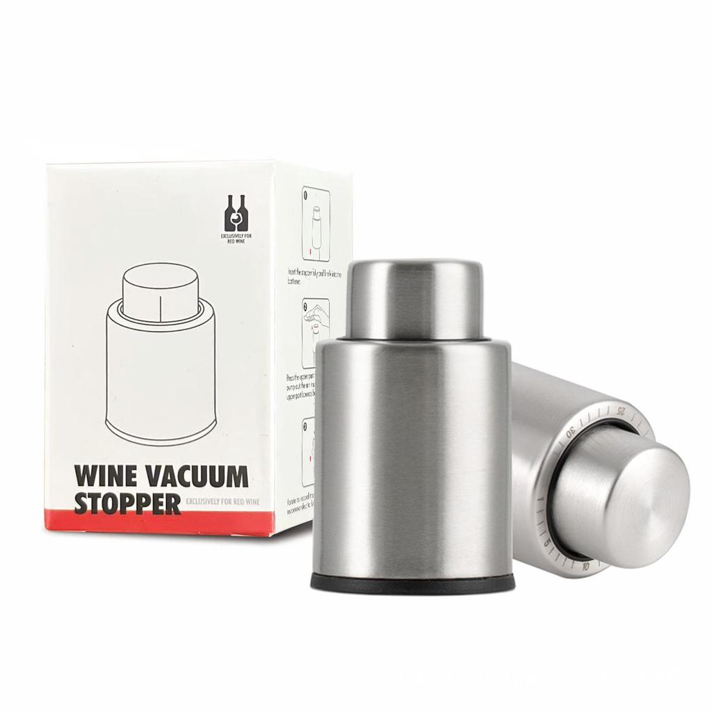 Red Wine Vacuum Stopper with Scale - Press-Type Seal for Freshness