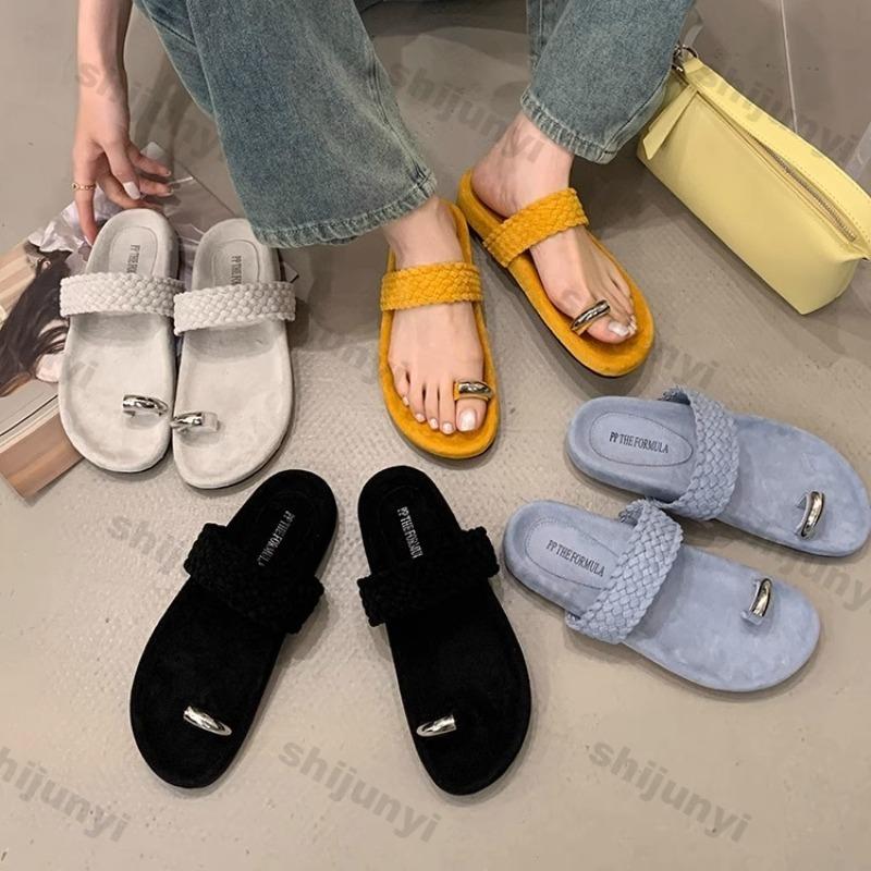 Mode Damen Ein-Wort-Slipper 2025 Sommer Neue Mode Zehensteg Weiche Sohle Strand Muje Bequeme Leichte Lässige Flache Sandalen