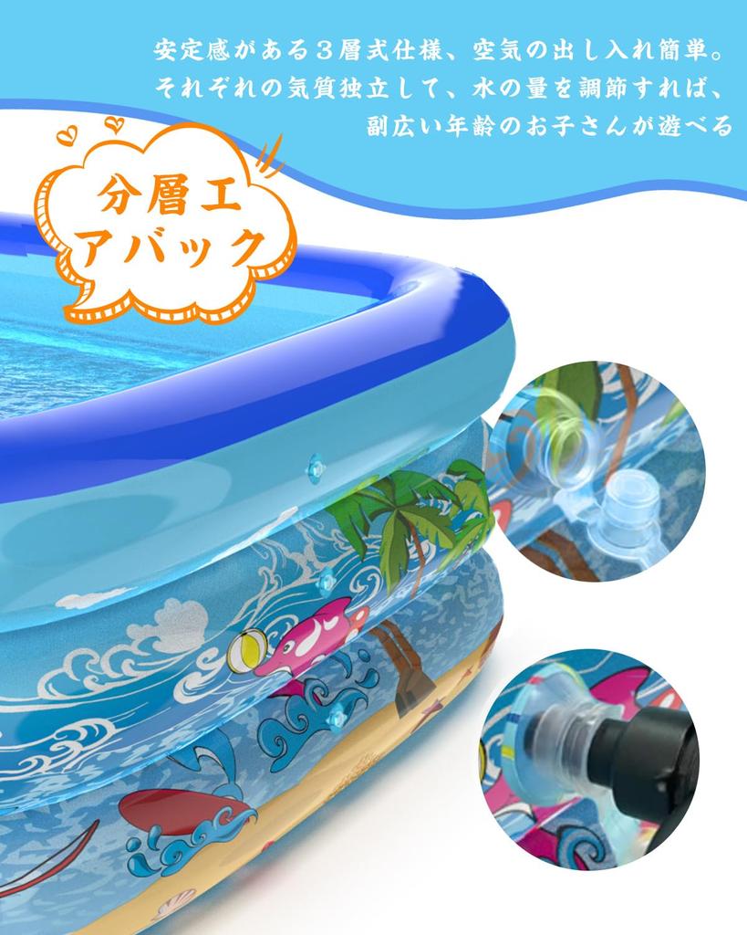 Inflatable Pool for Home Use, Kids, Double Leak-Proof, 3 Air Chambers, Heat Relief, Cushioned Bottom, IndoorRooftopBalconyGardenOutdoor Use, Family