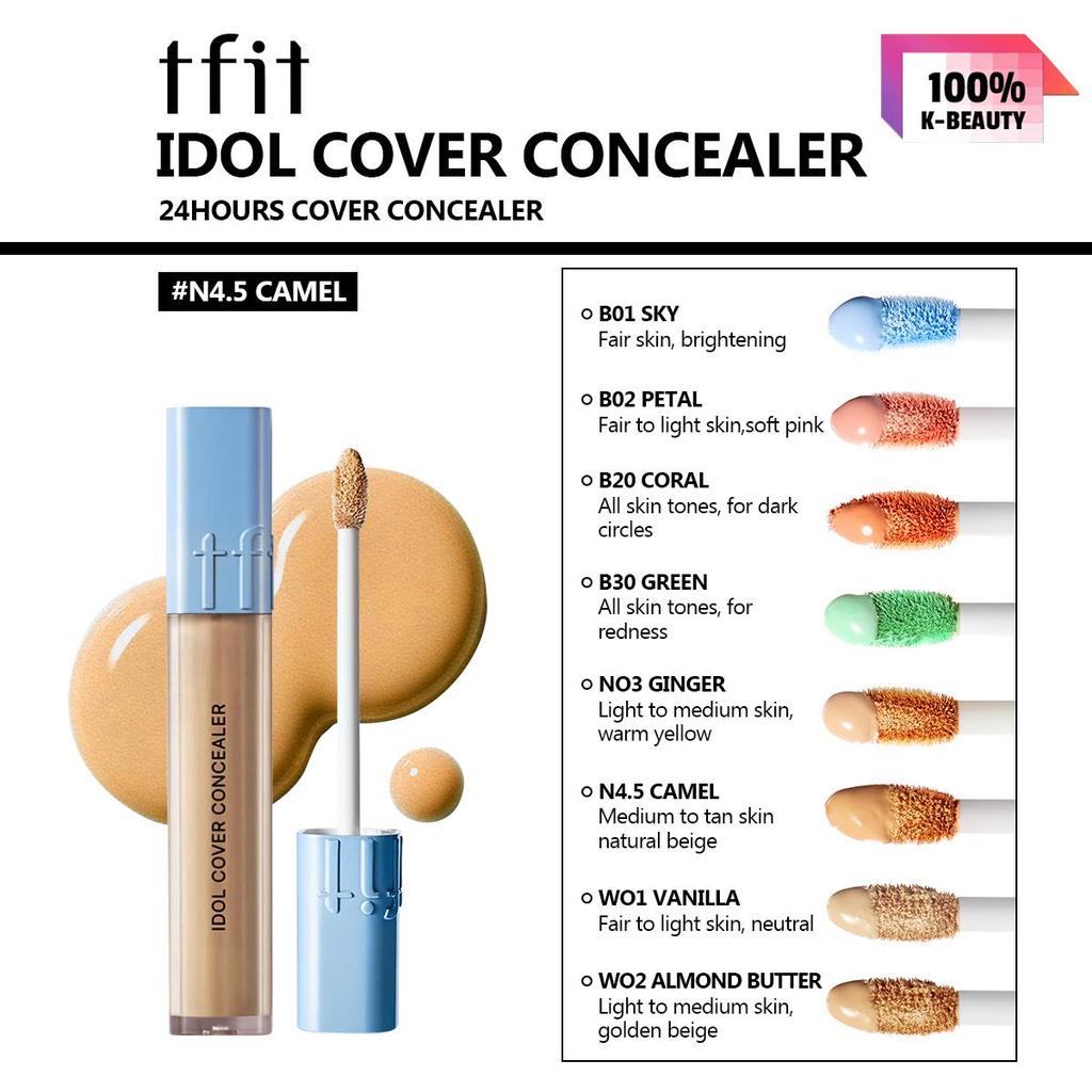 TFIT IDOL COVER CONCEALER 6.5g B01/B02/B20/B30/N03/N4.5/W01/W02, Rich Coverage, Creamy Texture, Natural Fit Finish, Korean Cosmetics, Korean Makeup