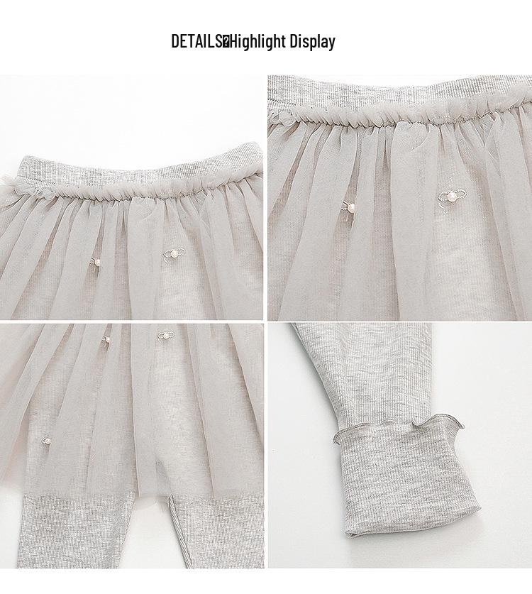 Pantalon en maille pour filles Printemps & Automne avec Jupe en Gaze Perle - Leggings Élégants Deux-en-Un pour Bébés Filles