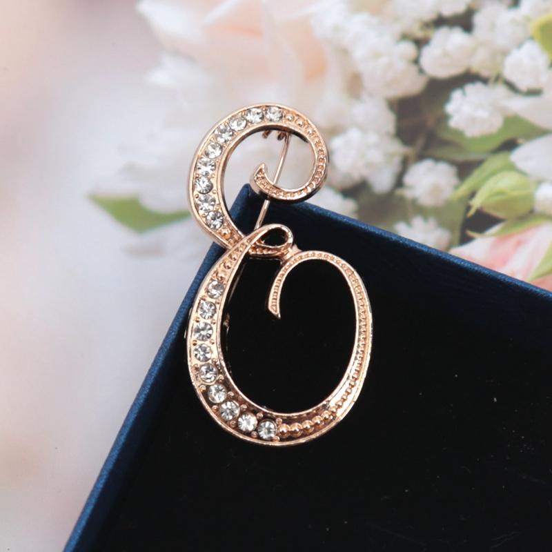 Fashion Women Rhinestone Brooch A-Z English Letter Gold Color Metal Pins Crystal Alphabet Jewelry Shirt Clothes Accessories Gift