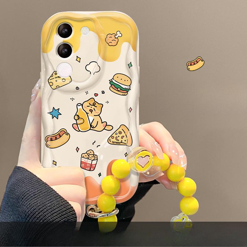 Suitable for Vivos17 Mobile Phone Case X90/80 Cute Cat Hamburger Bracket Chain IQOO11/10 Silicone Soft Shell