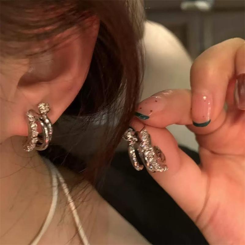 Fashion Metal C-Shaped Earrings For Women Exquisite Zircon Earrings Party Zircon Accessories