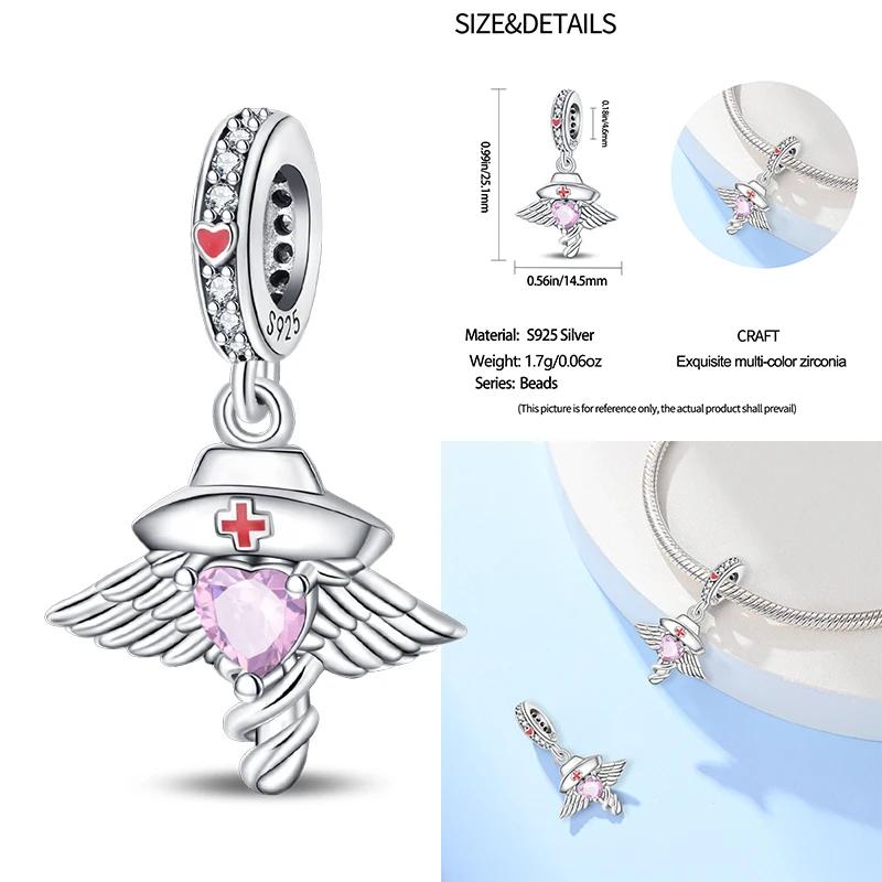 Medical Box Nurse Cap Heart Charms Tooth Stethoscope Beads Fit 3Mm Original Bracelet Women Copper Fine Charms Jewelry Gifts