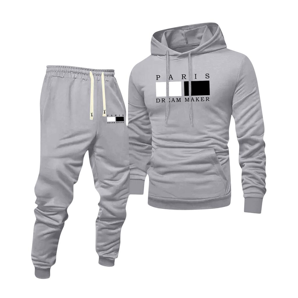 Men's Printed Hooded Sweatshirt And Sweatpants Casual Sports Suit