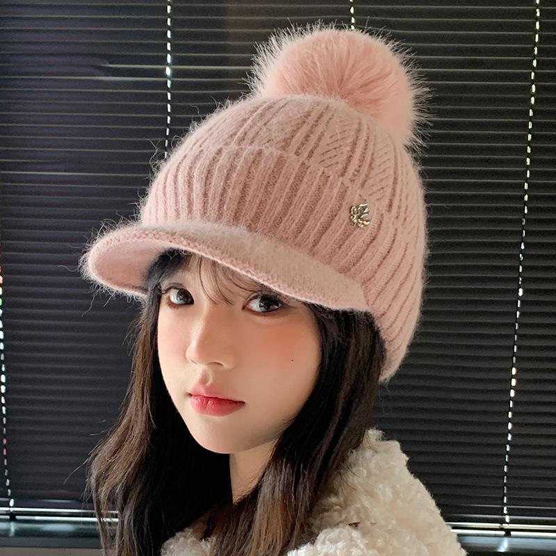Hat Women's Autumn and Winter New Cycling Warm Ear Protection Knitted Hat Cold-proof Plush Thickened Wool Hat