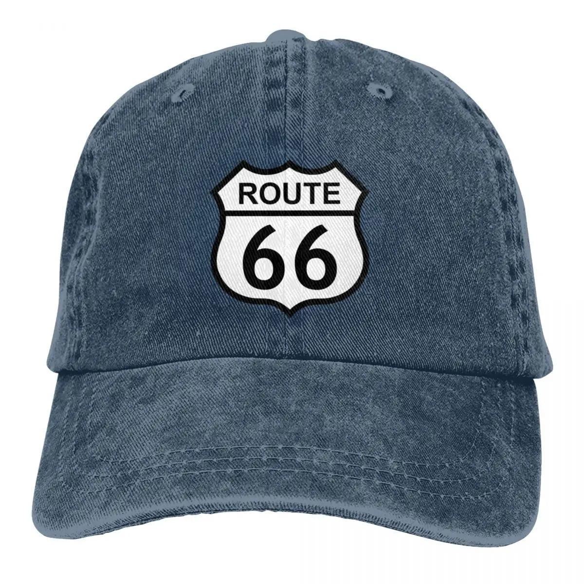 

Route 66 Sign Baseball Cap Merch Casual Distressed Washed Route66 Merch Hat Men Women Adjustable темно-синього кольору