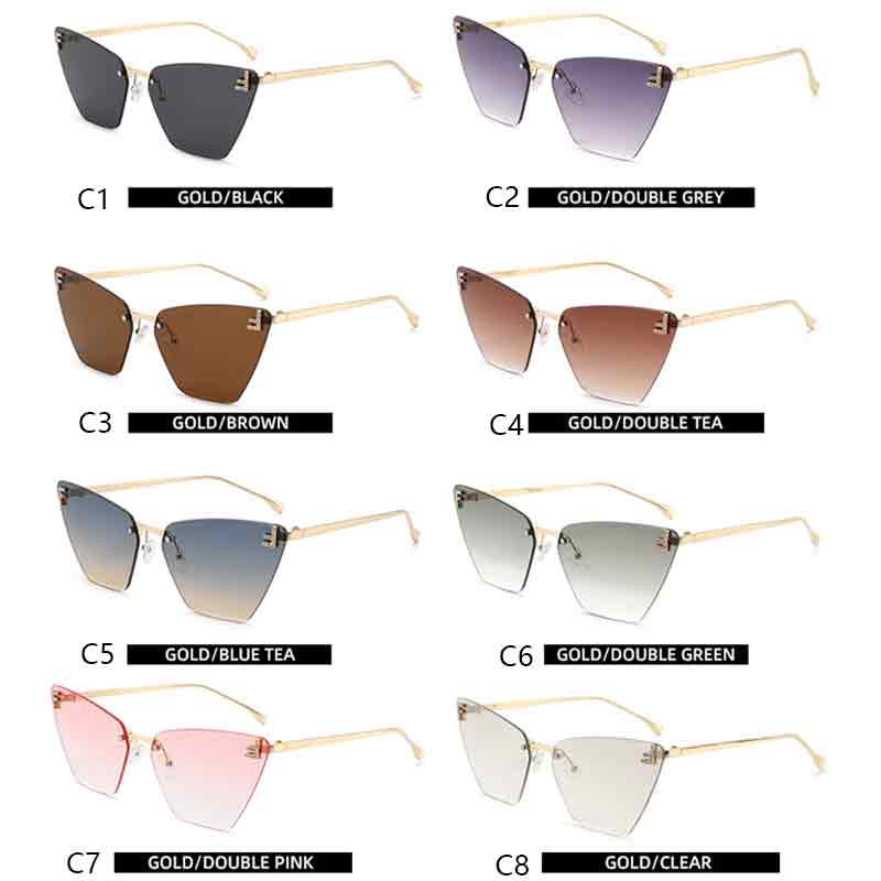 Vintage Rimless Cat Eye Metal Sunglasses Women Men Gradient Luxury Brand Sun Glasses Travel Outdoor Lady Man Eyewear UV400