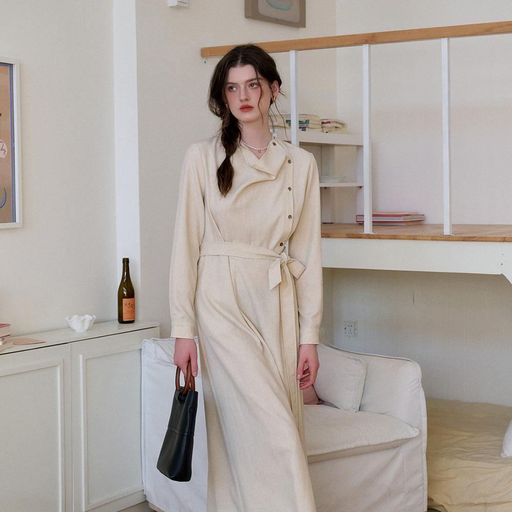 Simpeulleteulo Sr_Collar Diagonal Placket Long Dress