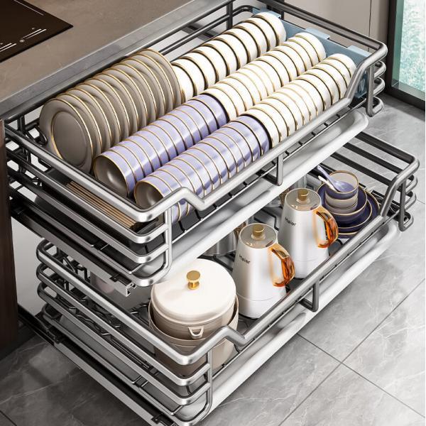 Pull Out Cabinet Organizer Basket Slide Drawer Storage Rack Iron Construction Easy