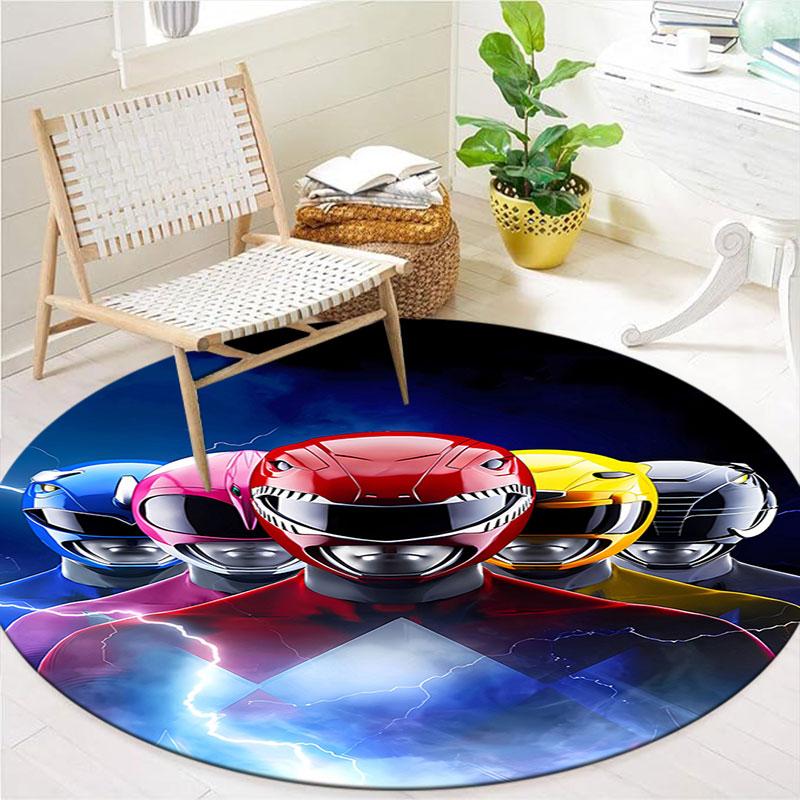 Mighty Morphin Power Rangers Round Area Rug,Carpet Rug for Living Room Bedroom Sofa Playroom Decor,Non-slip Floor Mat