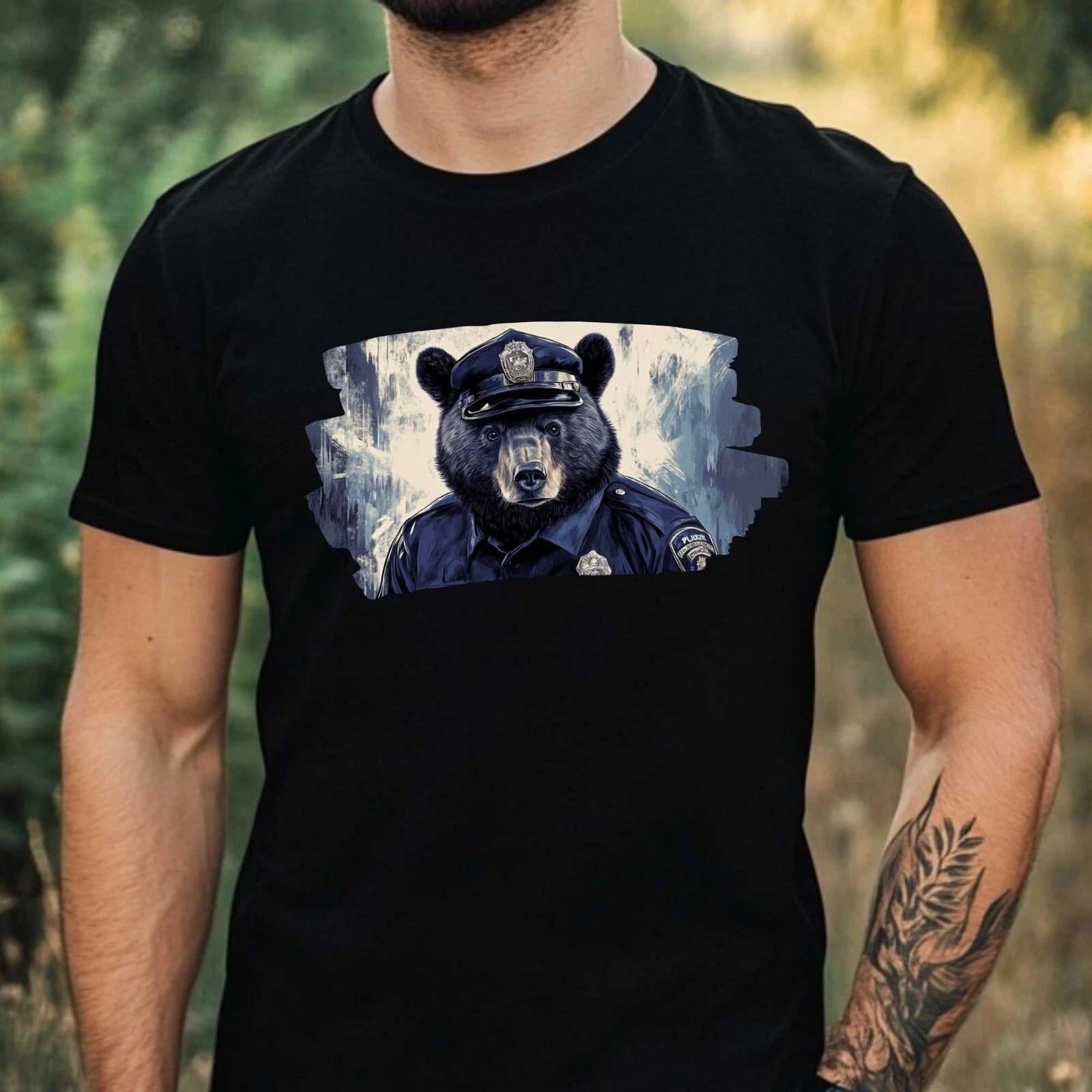 T-Shirt Herren Schwarzbär als Polizist Motiv Baumwolle Größe XS bis 5XL XL