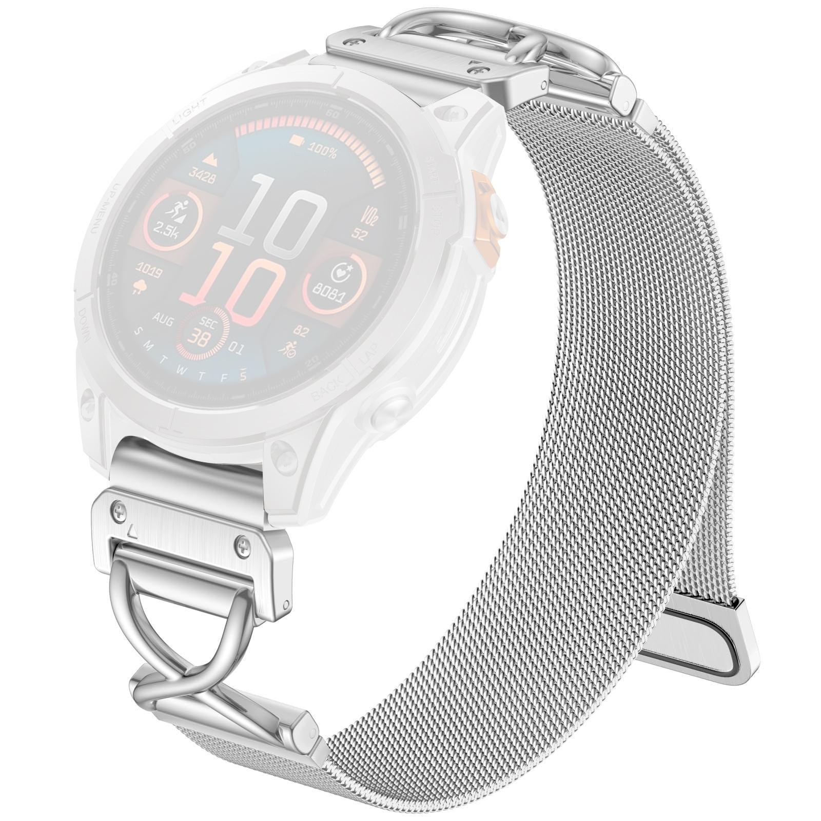 

Watch Band for Garmin Fenix 8 47mm/Fenix 7 Pro/Instinct 2 Magnetic Stainless Steel Milanese Strap with X-Shaped Connector