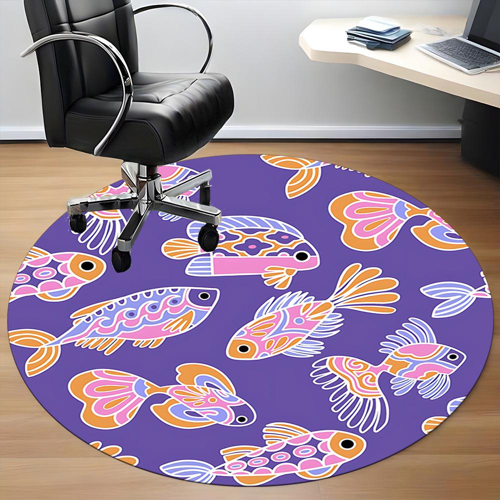 1pc Fish Pattern Office Round Rug, Non-slip, Soft and Durable Office Rug for Interior Decoration, Perfect for Office, Beautiful Decoration yy260323032