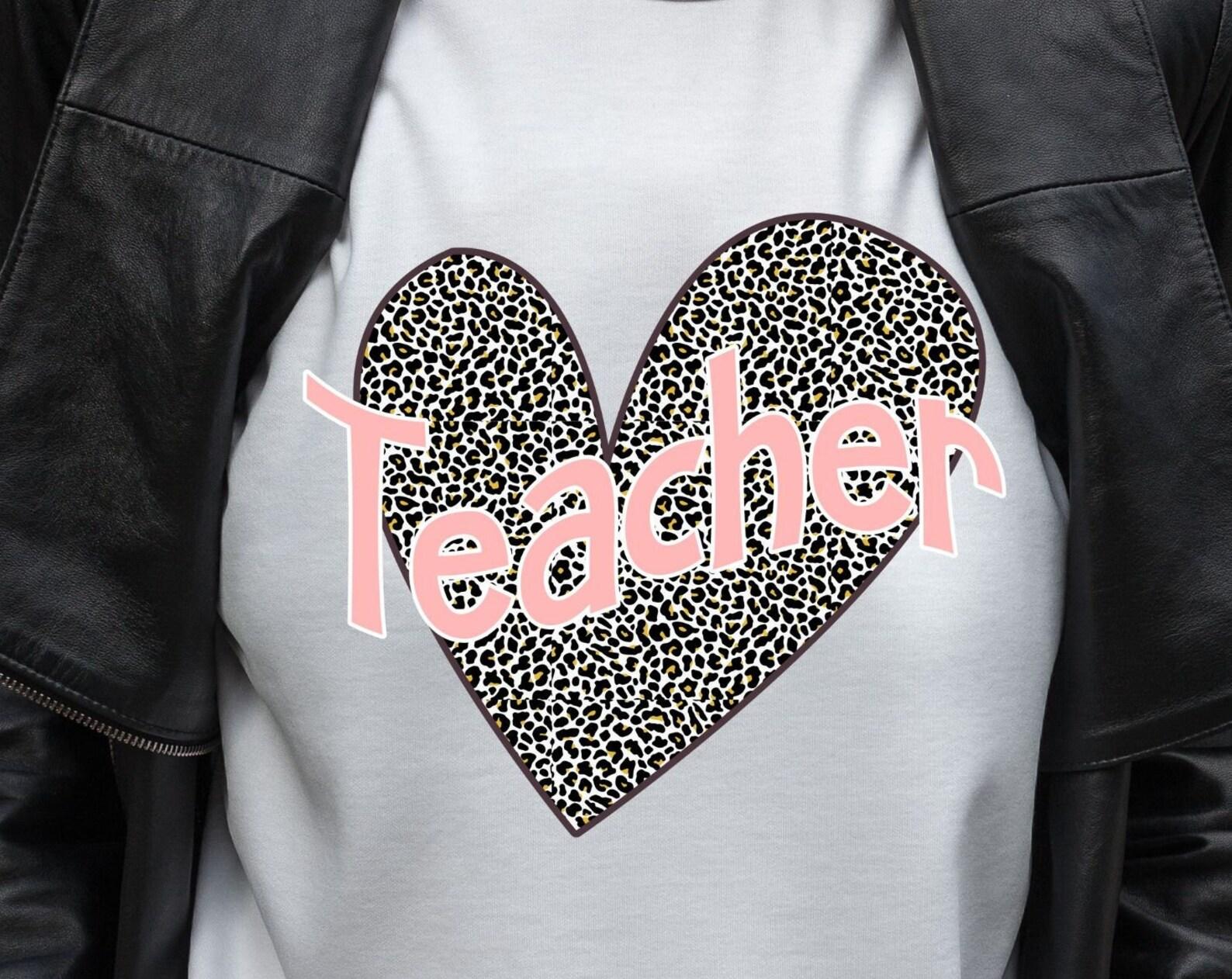 Teacher, in leopard pattern heart, teacher tshirt, teacher shirt, trendy tshirt XL