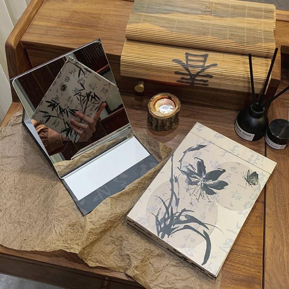 

Китайский стиль Настольное зеркало-подставка Цветок Складное зеркало для макияжа Портативное зеркало для туалетного столика Общежитие