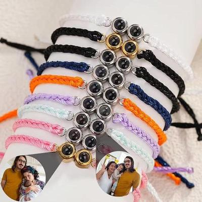 100 Languages Nano Projection Double Circle Chain & Rope Customizable Picture Gift for Thanksgiving & Christmas