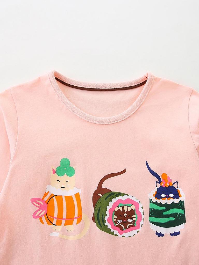 AostaBetty Girls' European Style Cartoon Print Long-Sleeve T-shirt