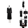 Die Addams Family Wednesday Cosplay Kostüm Schwarzes Kleid Halloween Party