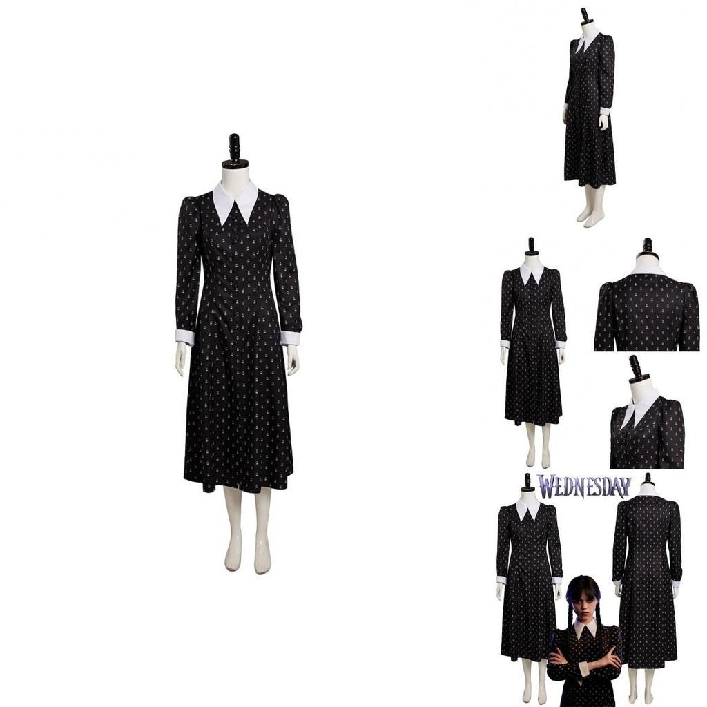 Die Addams Family Wednesday Cosplay Kostüm Schwarzes Kleid Halloween Party