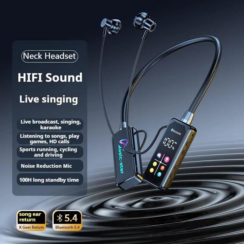Bluetooth 5.4 Kopfhörer mit HD-Bildschirm Drahtlose Headsets Nackenband HiFi Stereo-Kopfhörer Geräuschreduzierung Ohrhörer für Live