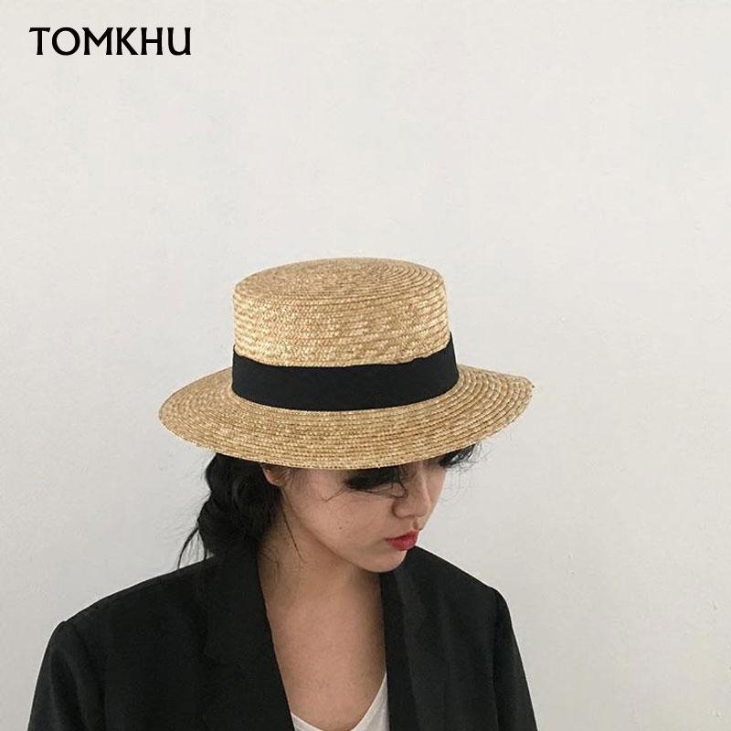 Mode Sommer Damen Breitkrempiger Naturstrohhut Chapeau Damen Sonnenhüte Boater Schwarz Panama Strandhut Sombrero Mujer Fedora Hut