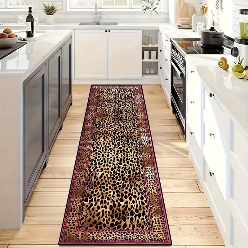 Tapis résistant aux taches motif léopard Chambre à coucher Tapis de chevet Couloir Tapis de sol de fenêtre Décoration de maison Été