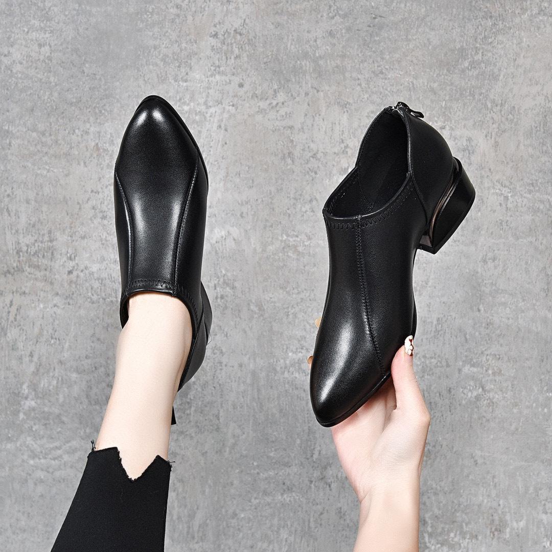 

Женские туфли-лодочки на высоком каблуке, весна, новая коллекция, первый слой коровьей кожи, с глубоким вырезом, толстый каблук, задняя молния, базовые 38