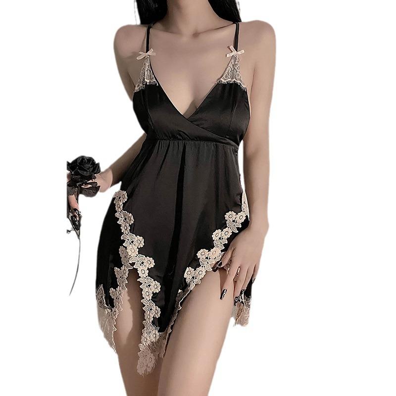 Sexy pajamas women's 1011 summer new pure desire wind spring and autumn lace suspender ice silk nightdress loungewear underwear