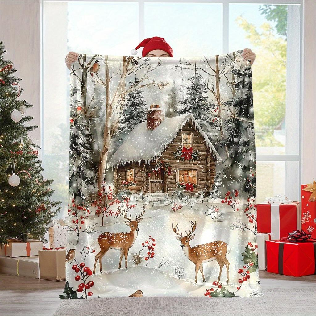 

Cozy Christmas Deer & Tree Throw Blanket - Soft, Warm Flannel for Naps, Camping, Travel, and Home Decor - Perfect Holiday Gift 30x40in