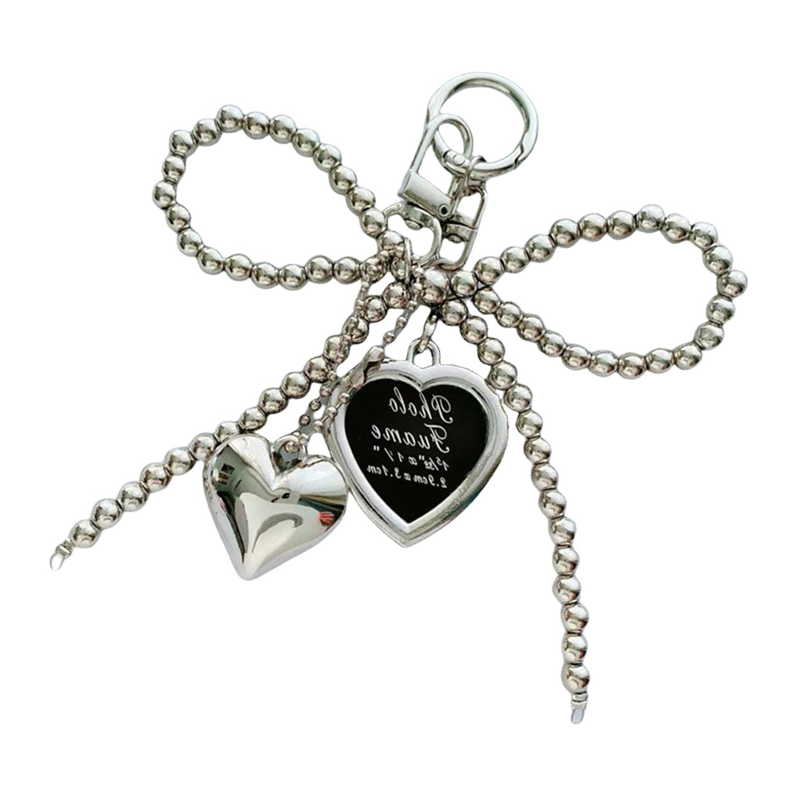 

Милый брелок-сердечко с бантиками, брелок для ключей в корейском стиле, подвеска для сумки, украшения, брелок для машины, шарм для сумочки, украшения серебряный